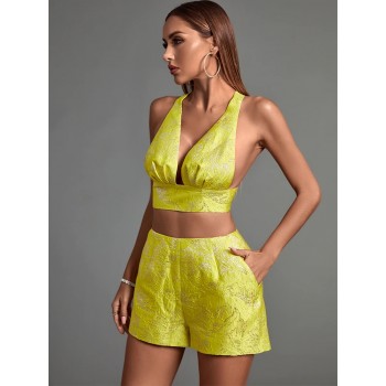Two Piece Set Top and Shorts 2022 Women's Yellow 2 Piece Set Jumpsuit